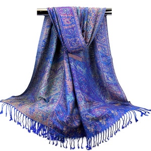 Royal Blue Paisley Pashmina Scarves | Festival Scarf | Wedding Pashmina Ladies Scarves Head Covers Shawl Bohemian Rave Pash Women Hair Wraps