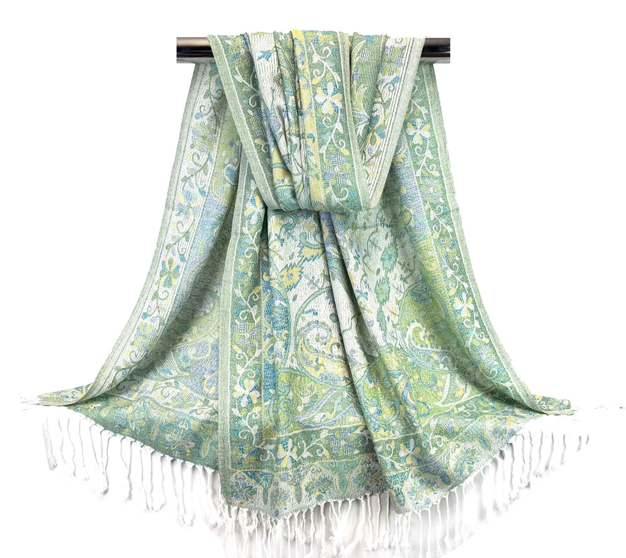 Green Floral Pashmina Scarf for Women | Festival Pashmina Shawls & Wraps Rave Accessories Unique Gift for Best Friend