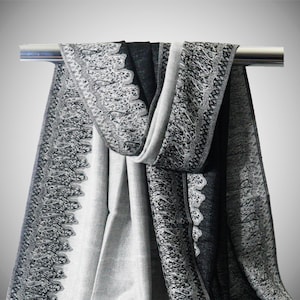 Pashmina Scarf | Ladies Shawl Women Wrap Black White Stole Reversible Wedding Festival Scarf Christmas Gift for Her Boho Chic Style Bohemian