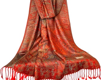 Golden Sparkling Red Scarves for Women | Festival Scarf | Party Wear Shawls | Evening wear Wedding Pashmina Bridesmaids Gifts Bohemian Scarf