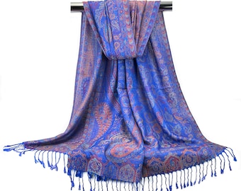 Royal Blue Floral Pashmina Scarf | Festival Shawls Wedding Pashmina Ladies Scarves Women Head Covers Bohemian Shawls Rave Pashmina Gift Her