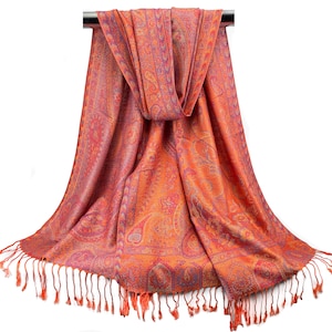 Orange Pashmina Scarf for Women Festival Scarves Wedding Pashmina Head Cover Floral Bohemian Shawl Rave Accessories Bridal Wrap Summer Scarf