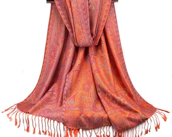 Orange Pashmina Scarf for Women Festival Scarves Wedding Pashmina Head Cover Floral Bohemian Shawl Rave Accessories Bridal Wrap Summer Scarf