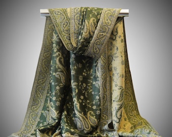 Green Paisley Pashmina Scarf - Elegant Boho Wrap for Women | Mother’s Day Gift | Festival Shawls and  Wraps | Wedding Guest Statement Shawl