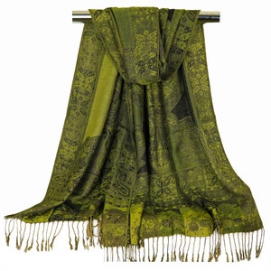 Green & Black Boho Pashmina Scarf | Lightweight Festival Shawl, Head Wrap for Women, Travel Gift for Mom, Bridesmaid or Wedding Accessory