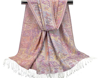 Paisley Pashmina Scarves for Women | Festival Scarf Rave Pashmina Wedding Accessories | Bohemian Shawls & Wraps | Gift for Her | Light Pink