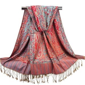 Reversible Paisley Pashmina Scarf for Women | Personalized Gifts for Her, Unique Birthday Gift, Boho Shawl