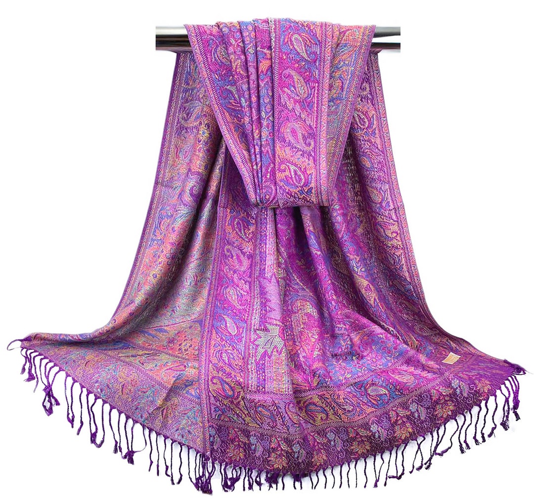 DG Women's Pashmina Scarf Shawl Wrap Paisley Purple Turquoise Silk,Cashmere.Soft