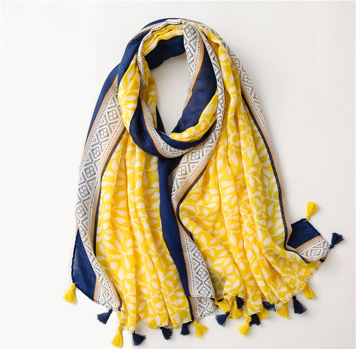 Foulards bleus et jaunes pour femmes Bright Summer Scarf Etsy
