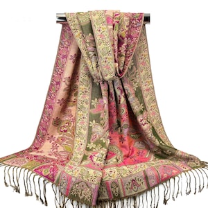 Reversible Vintage Style Brocade Navy Beige Floral Scarves for Women | Festival Scarf Rave Pashmina | Traditional Shawl | Thank You Gift