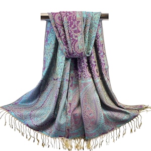Purple & Turquoise Blue Scarves for Women | Wedding Bridal Wraps Jacquard Festival Shawls Women Hair Wraps Bohemian Floral | Rave Pashmina