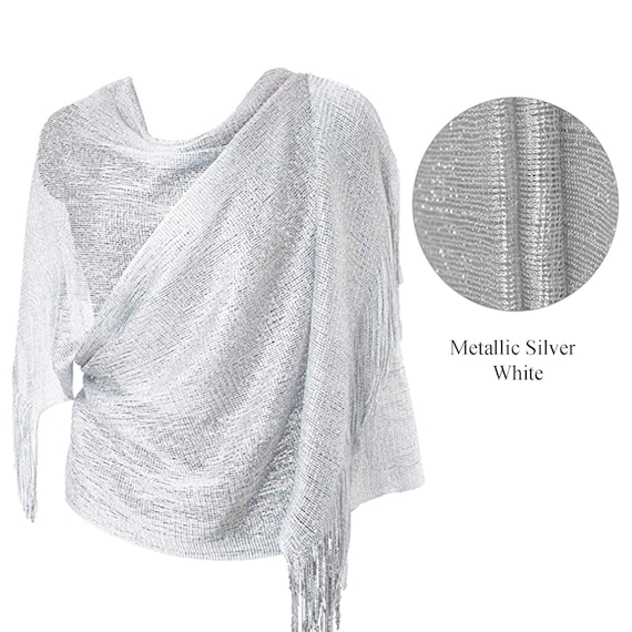 Metallic Silver White Shimmering Party Scarves Wedding Scarf - Etsy