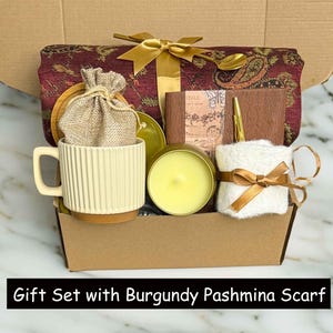 Get Well Soon Gift Box with Pashmina Scarf, Care Package For Her or Him, Thinking Of You, Surgery Recovery Burgundy Scarf