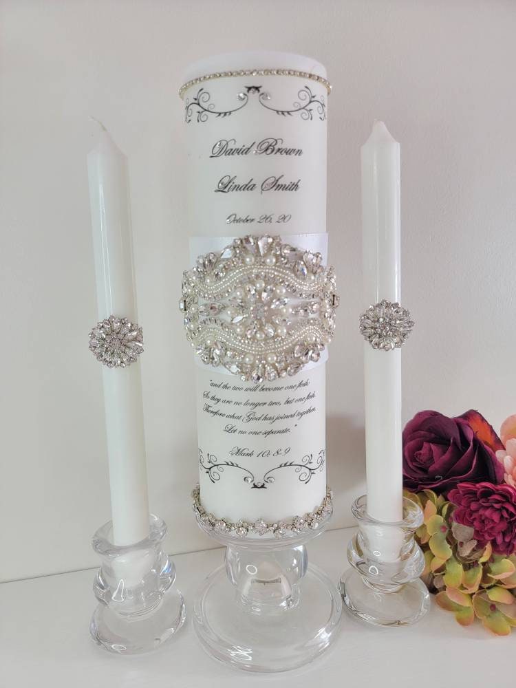 Irenare Unity Bougies avec Bougeoir pour Cérémonie de Mariage Accessoires de Mariage pour Réception Cérémonie Bougeoir Décoratif Bougie Pilier pour Événements Formels Mariage Église (Amour