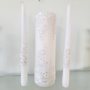 Wedding Unity Candles with White Lace Wedding Unity Candles Set Ceremony Unity Candles White Lace Unity Candles Set