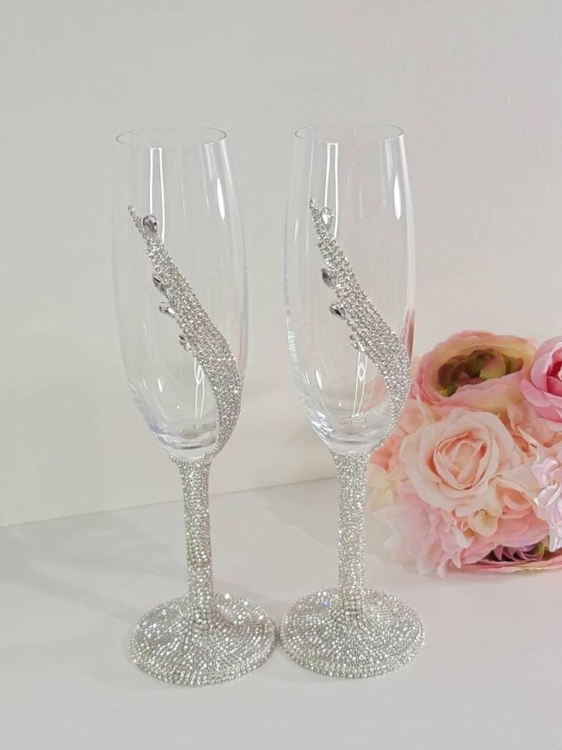 Champagne Glasses Cake Knife Cake Server Set Flute Decorated Etsy