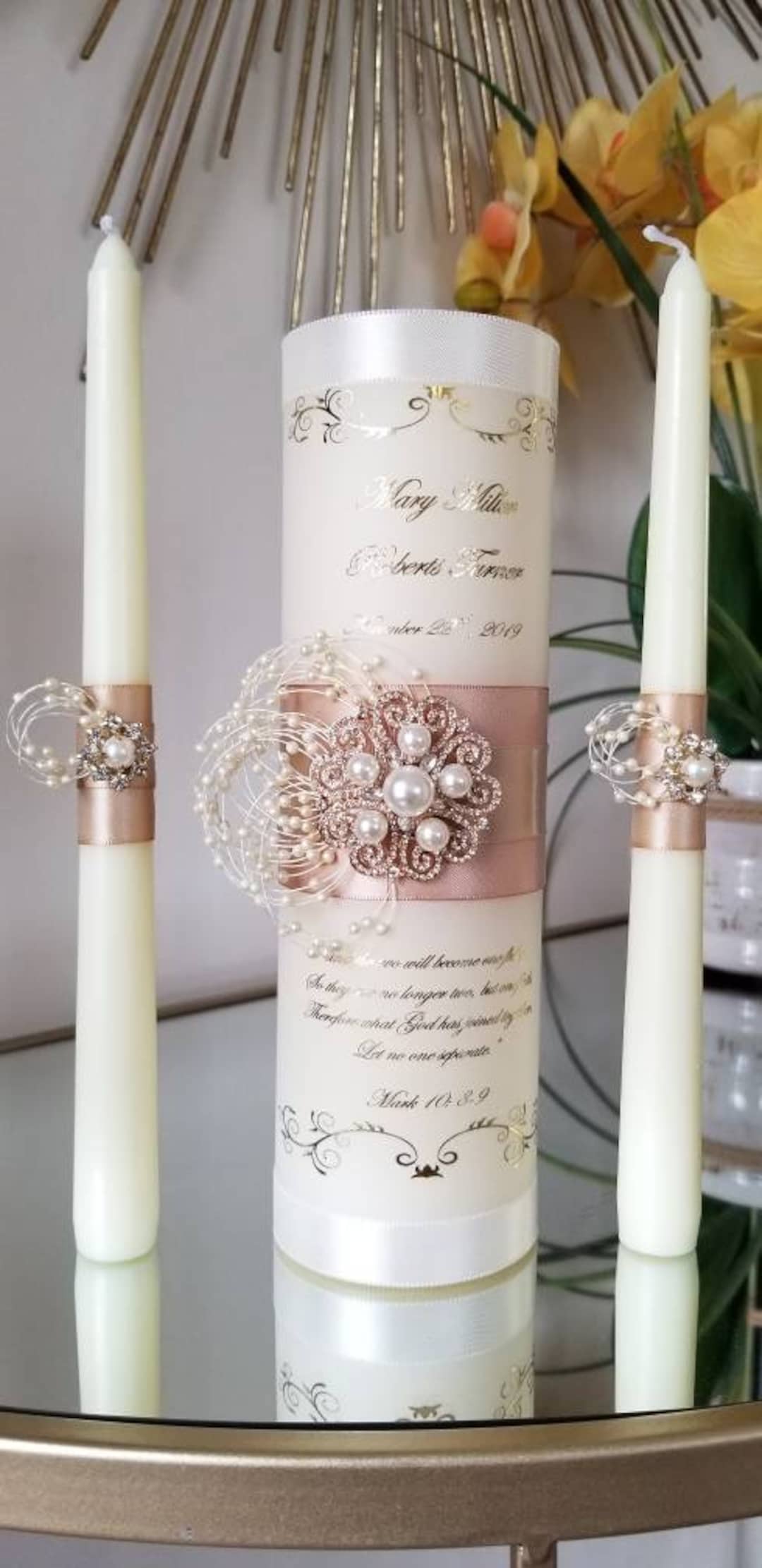 Wedding Unity Candle Set Ceremony Candle Set Unity Candle Ivory Wedding Candles Pearls Wedding
