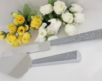 Elegant Engrave Wedding Cake Knife & Server Set, Wedding Personalize Cake Knife and Cake Server, Stainless Steel Cake Set.