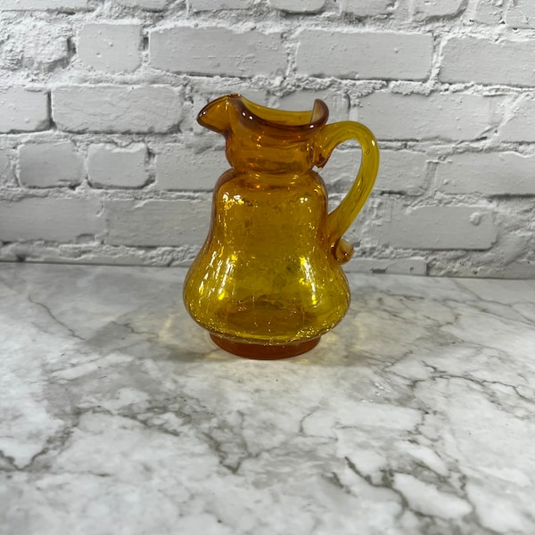 Mini amber Blenko crackle glass pitcher