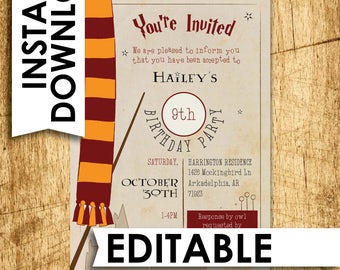 Wizard Birthday Invitation | Instant Download Invite | Editable PDF | 5x7" A7