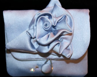 Elegant Rose, Dog Ring Bearer Slip-On Dog Collar Pouch, Satin, Button Closure, Crystals,  Custom Colors, Fabric Rose