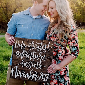 Wood Pregnancy Announcement Sign | Hand-Painted Calligraphy