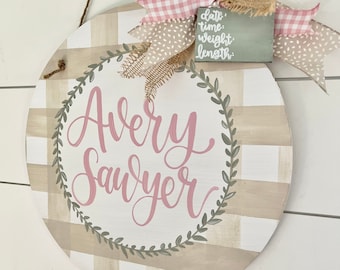 Hospital Door Hanger Girl, Nursery Name Sign Baby Girl, Birth Stats Sign, Newborn Name Sign, Personalized Birth Announcement, Newborn Gifts