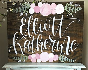 Nursery Name Sign Girl Wood Nursery Sign Personalized Nursery Name Sign Boho Chic Flowers Shabby Chic Nursery Wall Art Wall Decor