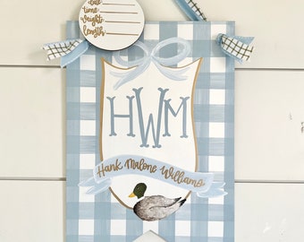 Mallard Duck Hospital Door Hanger, Classic Southern Baby Boy, Mallard Nursery Name Sign