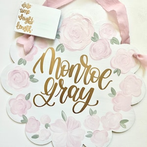 Hospital Door Hanger Girl, Nursery Name Sign Baby Girl, Birth Stats Sign, Floral Door Hanger, Personalized Birth Announcement, Newborn Gifts