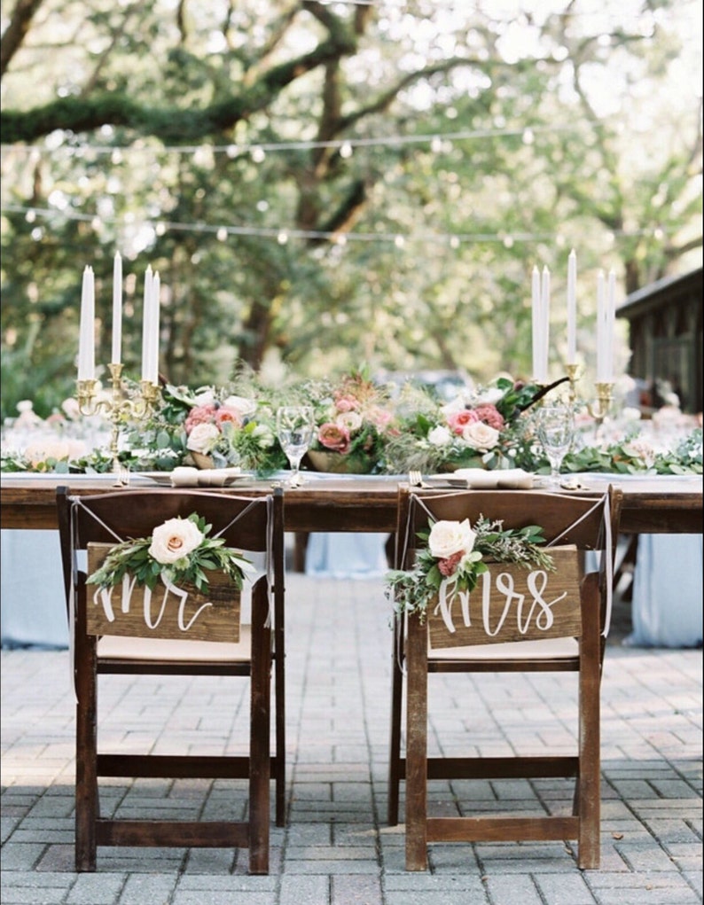 Mr And Mrs Chair Signs Wedding Chair Signs Rustic Wedding Mr and Mrs Signs Chair Signs Wood Decor image 1