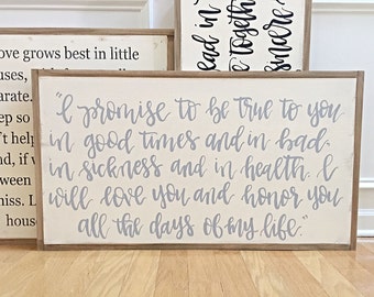 Wedding Vows | Framed Wood Sign | Rustic Wedding Decor | Wedding Decor | Anniversary Gift | Wedding Prayer | Wood Wedding Signs