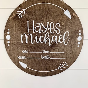 Hospital Name Sign Boy, Personalized Birth Announcement, Hospital Door Hanger Baby Boy, Name Announcement Sign Round Arrow