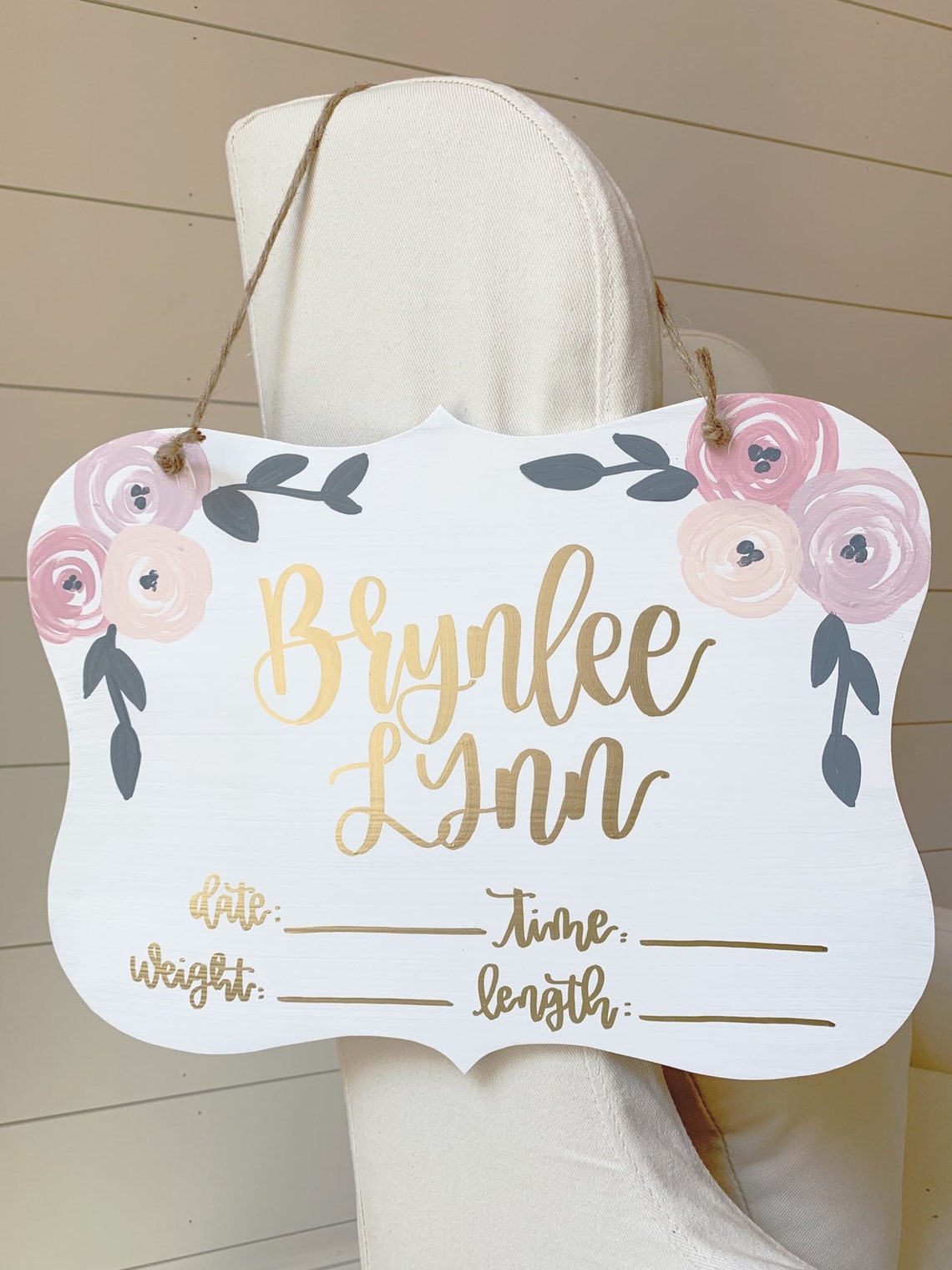 Hospital Door Hanger Girl Floral Nursery Name Sign Birth Stats Sign ...