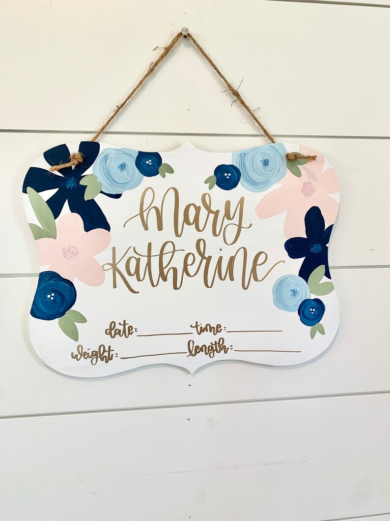 Girl Hospital Door Hanger Floral Hospital Name Sign Newborn Etsy