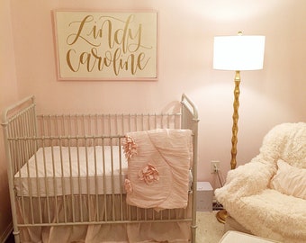 Nursery Name Sign Girl | LARGE Baby Girl Nursery Sign | Girl Name Sign | Framed Name Sign | Nursery Wall Decor | Gold Pink | Girl Bedroom