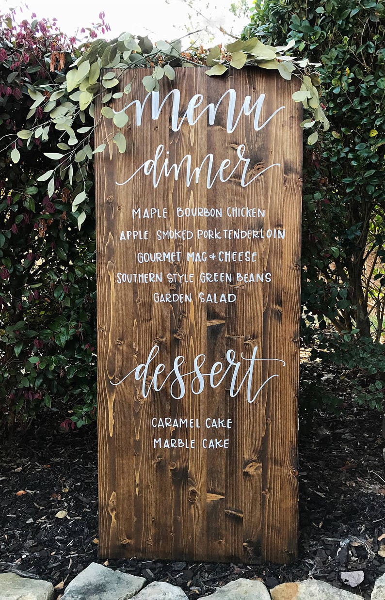 LARGE Wedding Menu Sign Wood Menu Easel Rustic Wedding Etsy