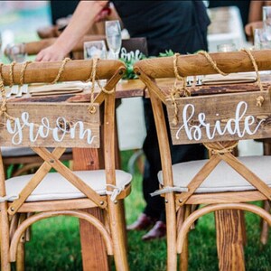 Wedding Chair Signs, Bride and Groom Wood Chair Signs, Rustic Wedding Decor, Wood Wedding Sign, Mr and Mrs Chair Signs image 2