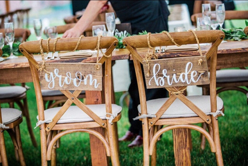 Wedding Chair Signs, Bride and Groom Wood Chair Signs, Rustic Wedding Decor, Wood Wedding Sign, Mr and Mrs Chair Signs image 2