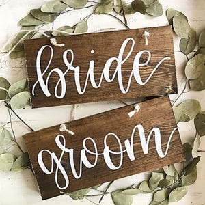 Wedding Chair Signs, Bride and Groom Wood Chair Signs, Rustic Wedding Decor, Wood Wedding Sign, Mr and Mrs Chair Signs image 1