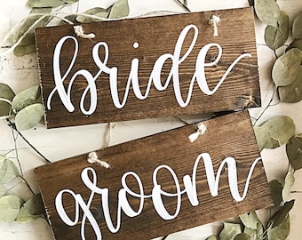 Wedding Chair Signs, Bride and Groom Wood Chair Signs, Rustic Wedding Decor, Wood Wedding Sign, Mr and Mrs Chair Signs