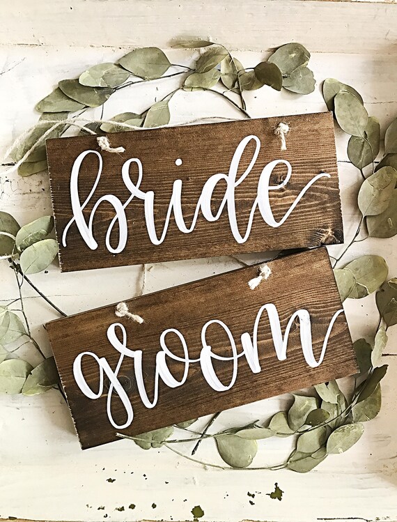 Bride and Groom Wood Chair Signs, Rustic Wedding Decor