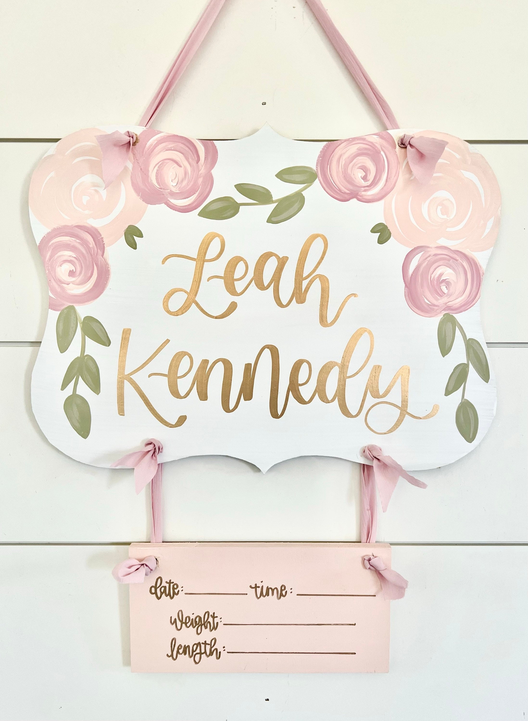 Hospital Door Hanger Girl, Nursery Name Sign Flowers, Birth Stats Sign Baby Girl, Nursery Decor, Birth Announcement Sign, Pam Test 1