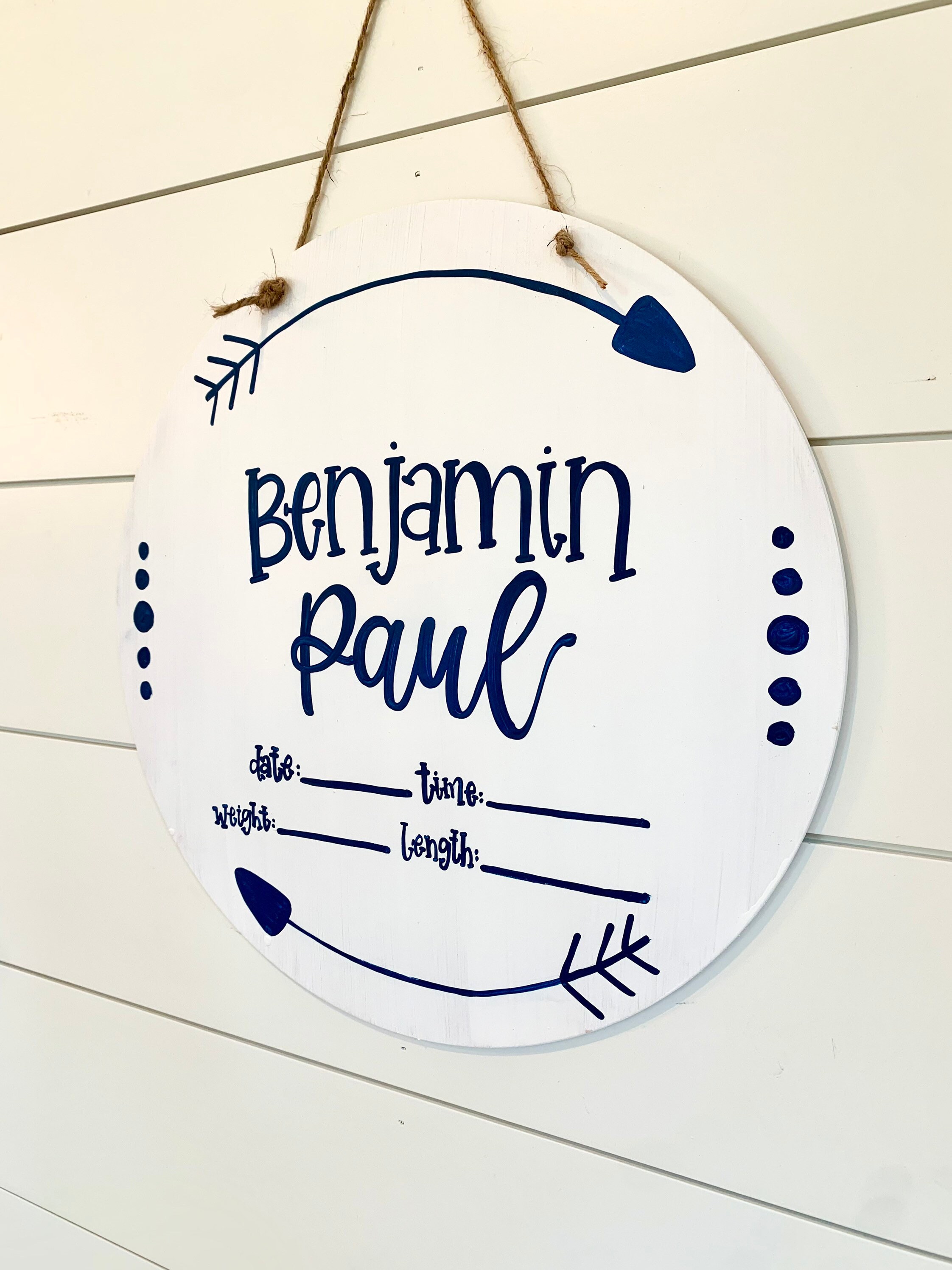 Hospital Door Hanger Boy Birth Announcement Sign Round Etsy