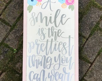 Girl Bedroom Wall Decor | A Smile Is The Prettiest Thing You Can Wear | Smile Sign | Pink Wall Art | Shabby Chic Boho Nursery | Inspiration