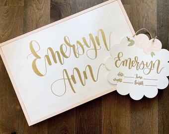 PACKAGE DEAL Nursery Name Sign, Hospital Door Hanger, Baby Name Sign, Personalized Nursery Wall Decor, Hospital Door Wreath, birth stats