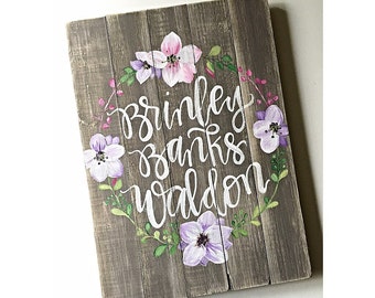Nursery Decor | Name Sign | Home Decor | Shabby Chic | Hand Painted | Flowers