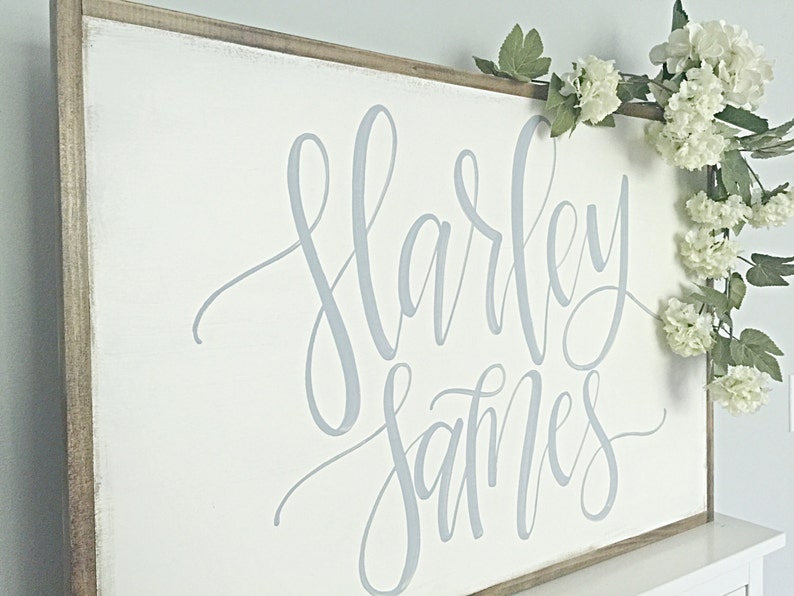 Nursery Name Sign Neutral Nursery Wall Decor Boy Name Sign Framed Name Sign Girl Over the crib Sign Reclaimed Wood Name Sign image 2