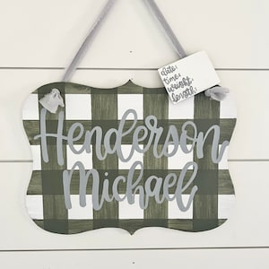 Gingham Hospital Door Hanger, Boy Nursery Name Sign, Baby boy birth announcement, Newborn Gift
