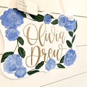 Hospital Door Hanger Girl, Floral Nursery Name Sign, Birth Stats Sign Baby Girl, Nursery Decor, Birth Announcement, Hydrangea Door Hanger